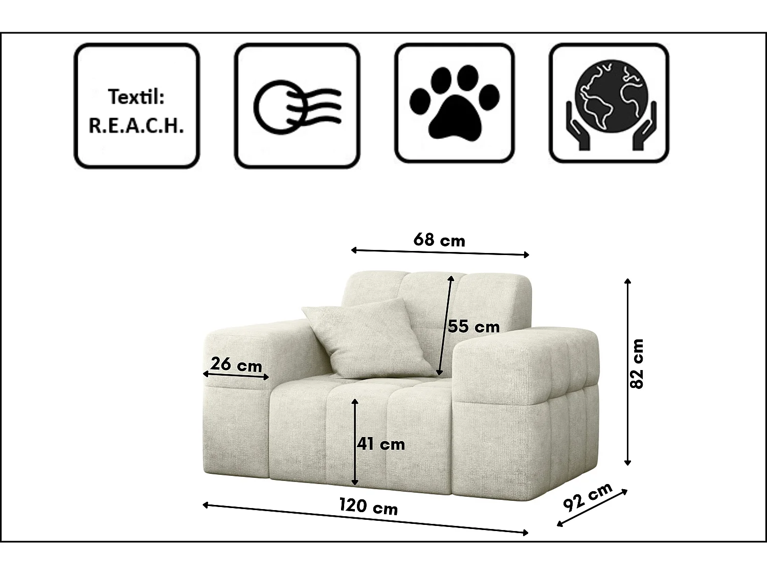 Fauteuil série NIMES tissu élégant Perfect Harmony Cream