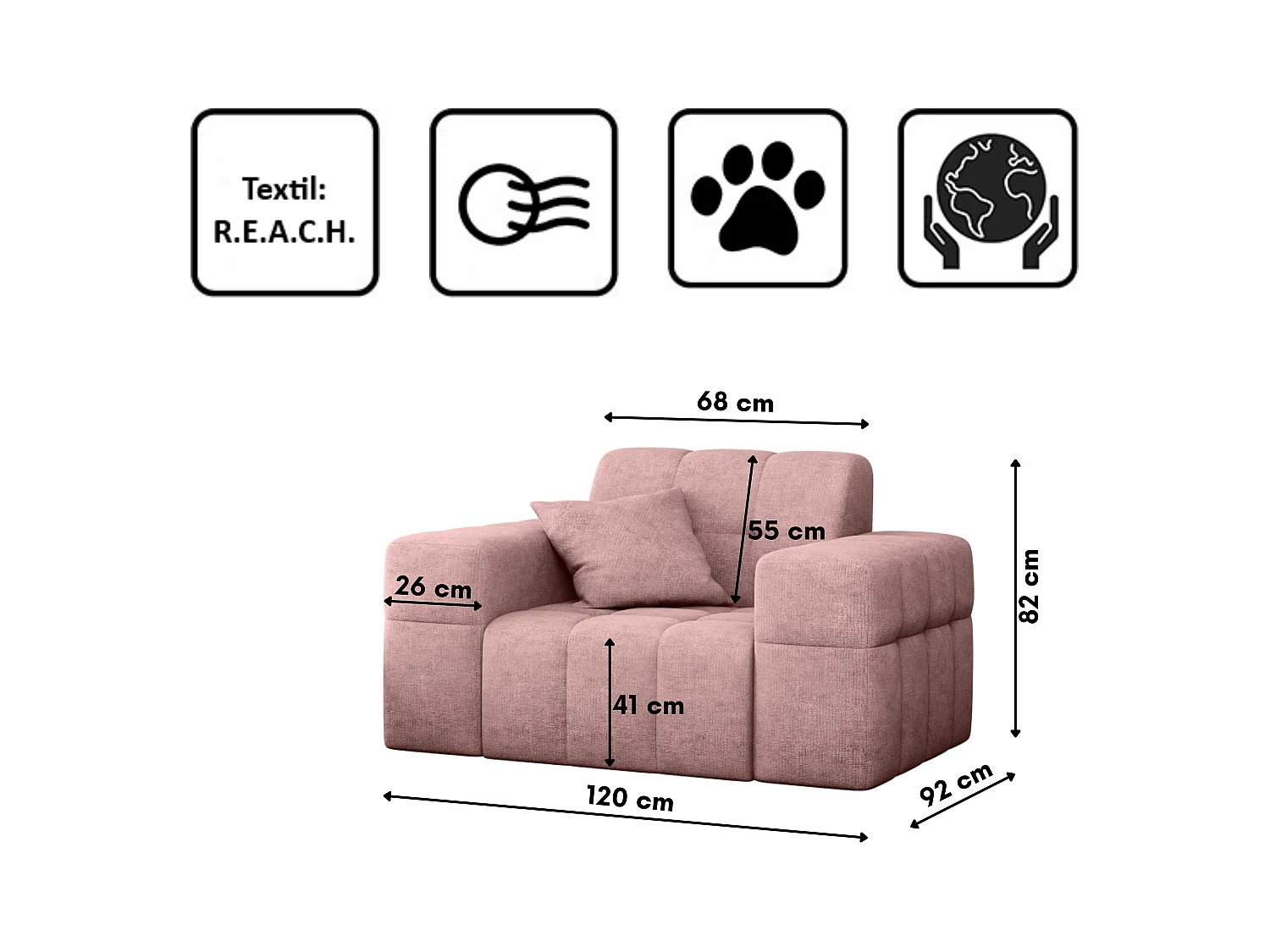 Fauteuil série NIMES tissu élégant Perfect Harmony Pink