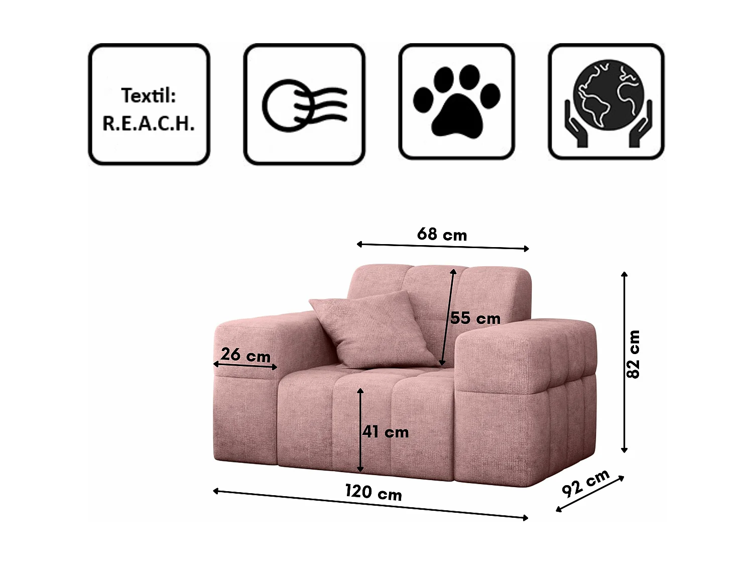 Fauteuil série NIMES tissu élégant Perfect Harmony Pink