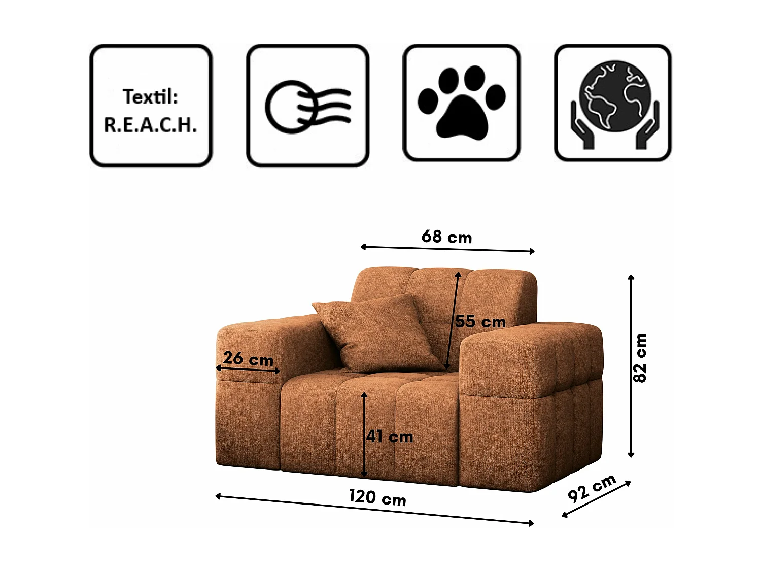 Fauteuil série NIMES tissu élégant Perfect Harmony Orange