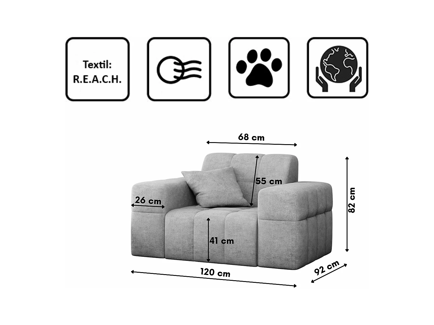 Fauteuil série NIMES tissu élégant Perfect Harmony Grey