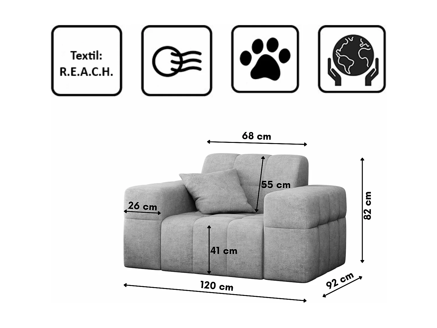 Fauteuil série NIMES tissu élégant Perfect Harmony Grey