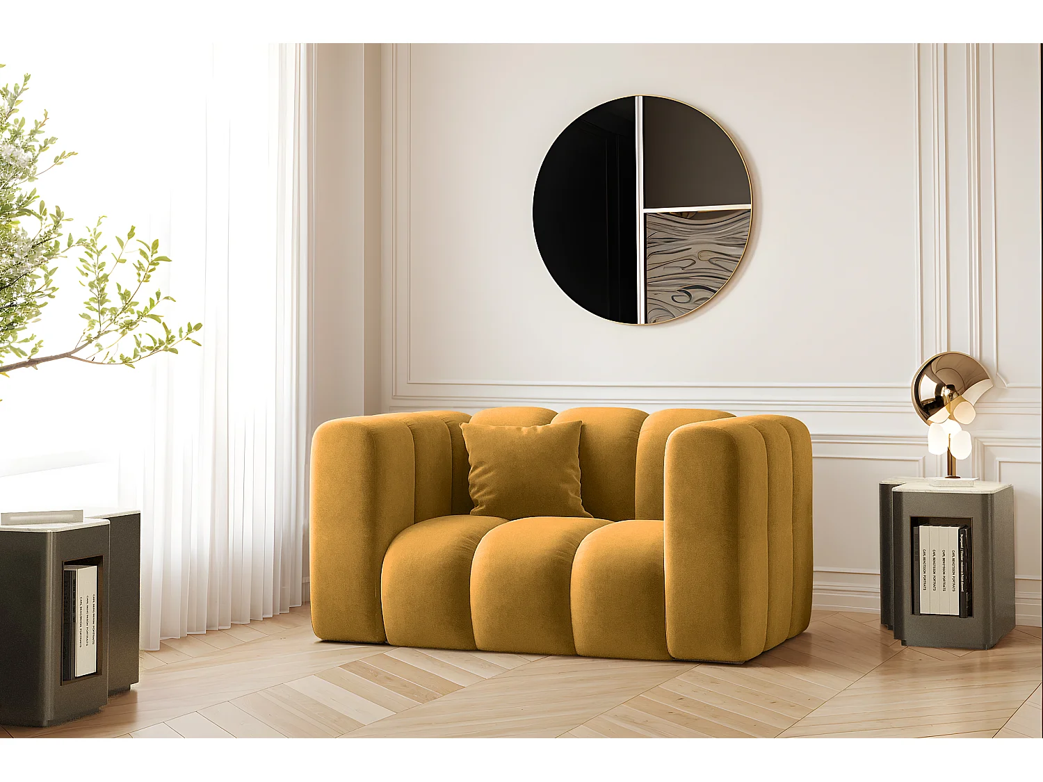 Fauteuil, Canapé Grand modulable tissu Salvador Jaune