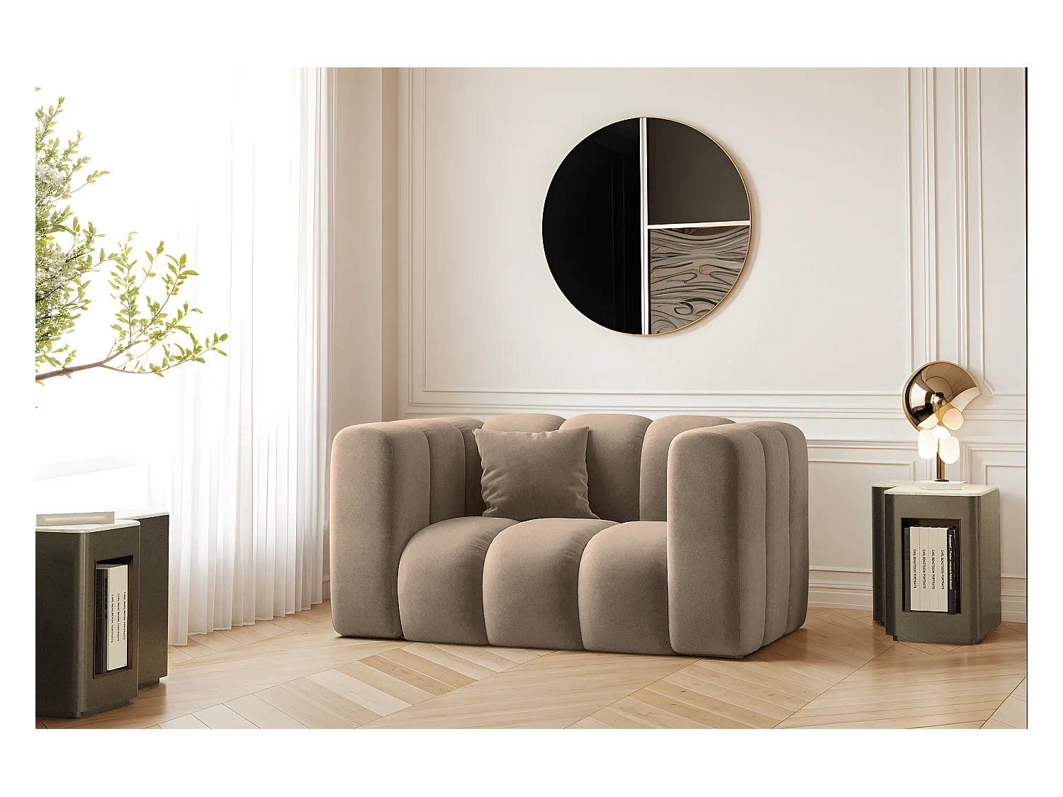 Fauteuil, canapé Grand modulable tissu Salvador beige foncé