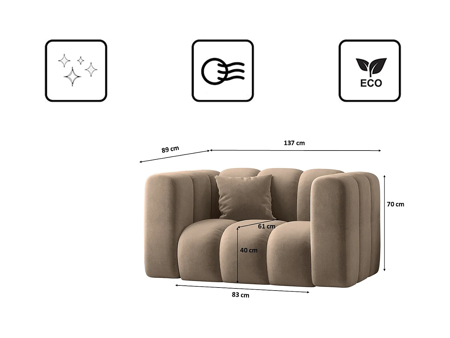 Fauteuil, canapé Grand modulable tissu Salvador beige foncé