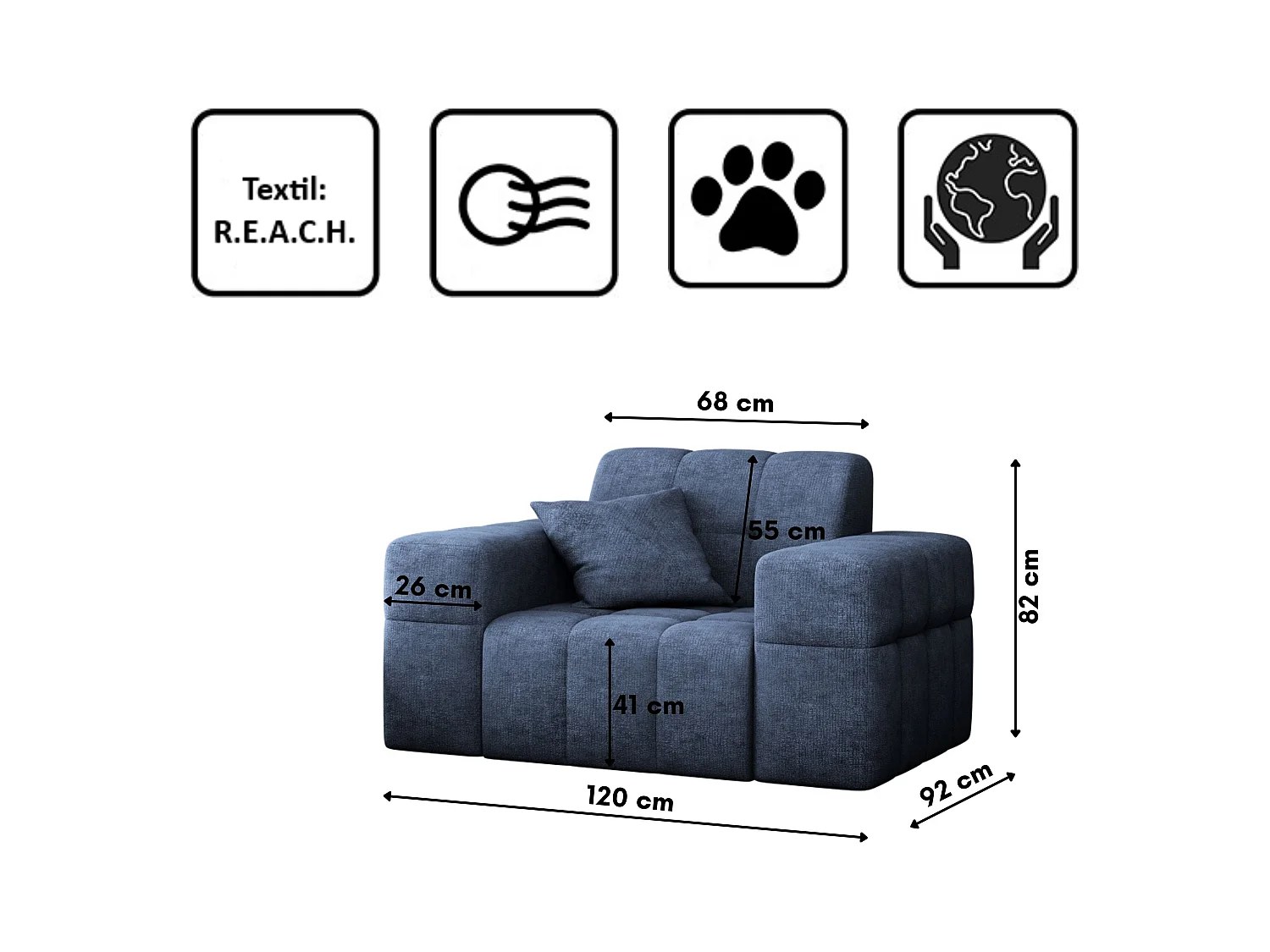 Fauteuil série NIMES tissu élégant Perfect Harmony Dark Blue