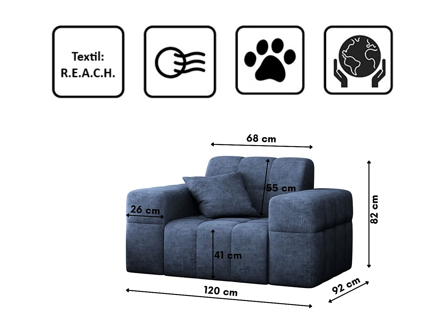 Fauteuil série NIMES tissu élégant Perfect Harmony Dark Blue