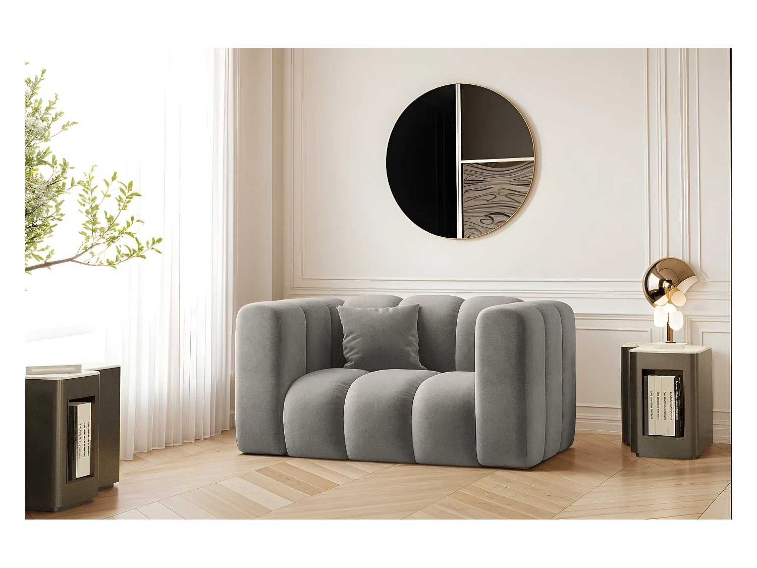 Fauteuil, canapé Grand modulable tissu Salvador Gris