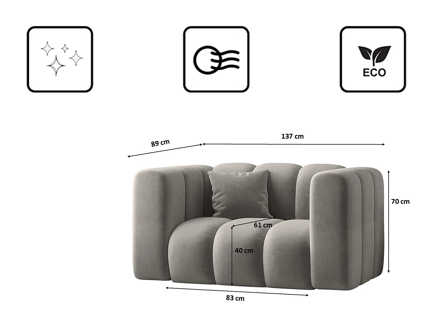Fauteuil, canapé Grand modulable tissu Salvador Gris
