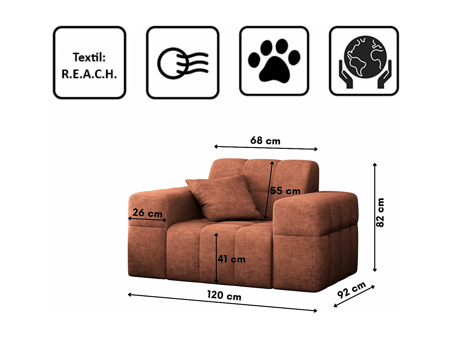 Fauteuil série NIMES tissu élégant Harmonie Parfaite Cuivre