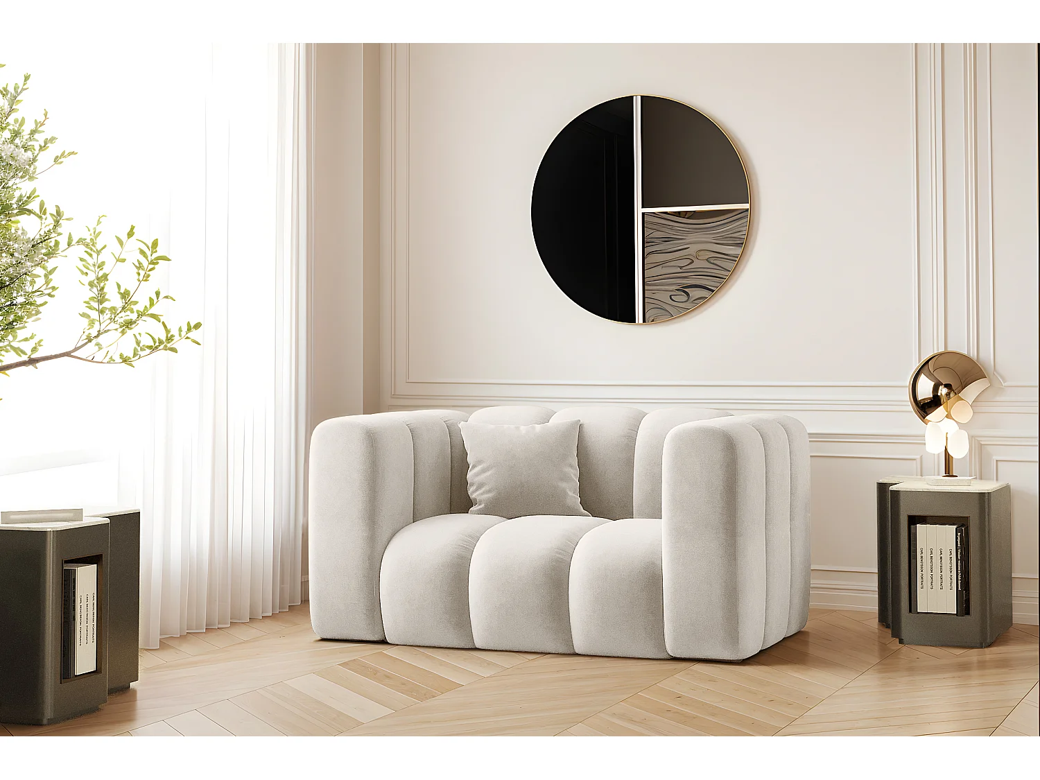 Fauteuil, canapé Grand modulable tissu Salvador Gris Clair