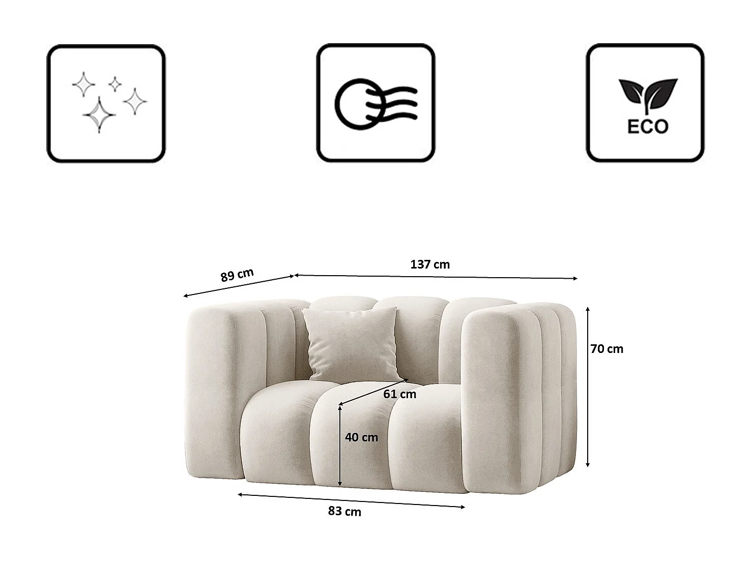 Fauteuil, canapé Grand modulable tissu Salvador Gris Clair