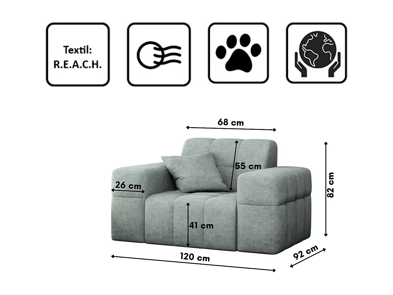 Fauteuil série NIMES tissu élégant Perfect Harmony Mintz