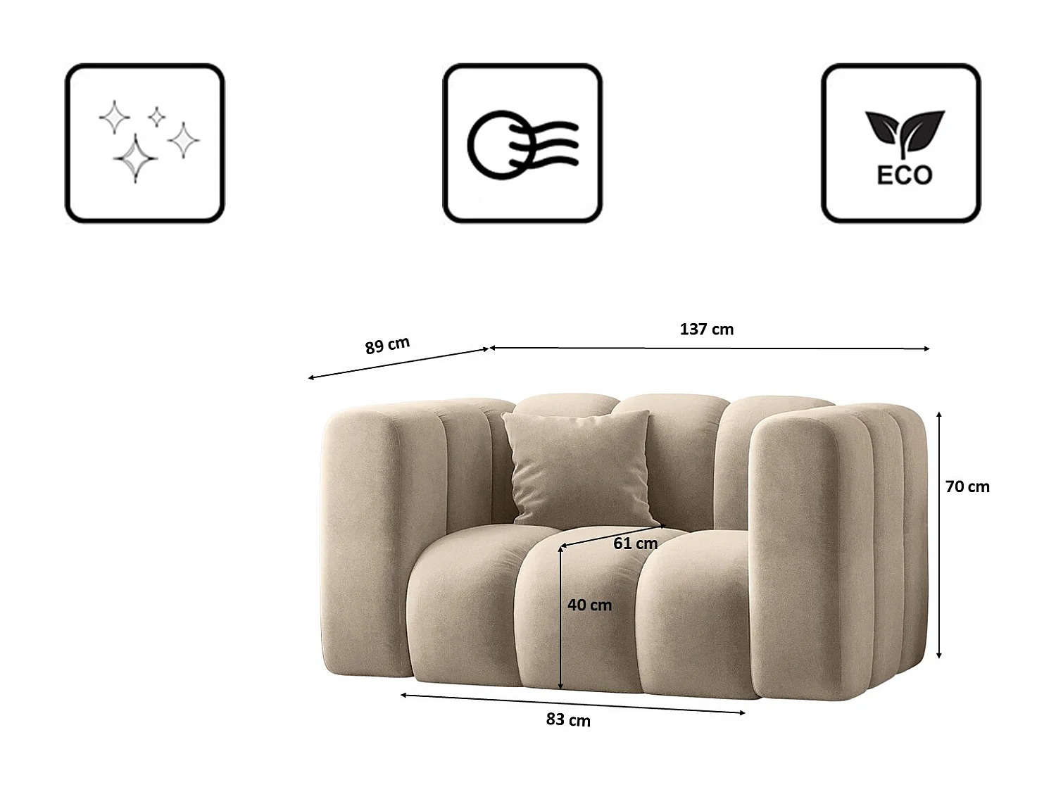 Fauteuil, canapé Grand modulable tissu Salvador Beige