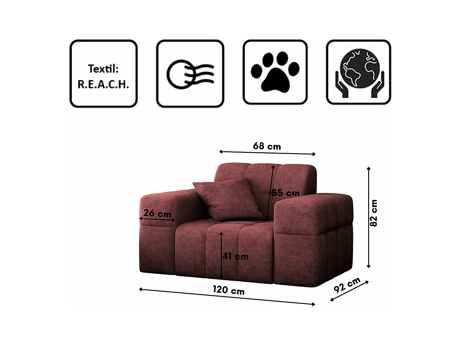 Fauteuil série NIMES tissu élégant Perfect Harmony vin rouge