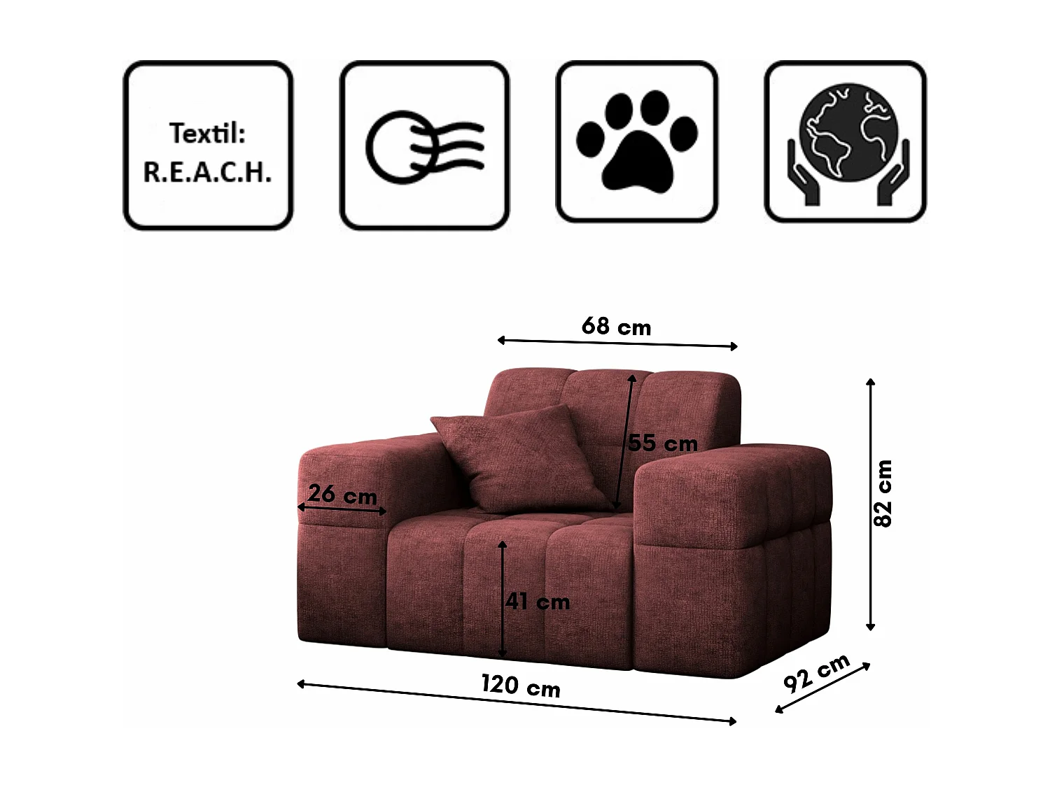 Fauteuil série NIMES tissu élégant Perfect Harmony vin rouge