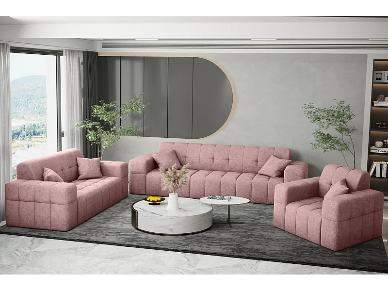 Sofagarnitur 3+2+1 Couchgarnitur serie NIMES stilvol Stoff Perfect Harmony Rosa