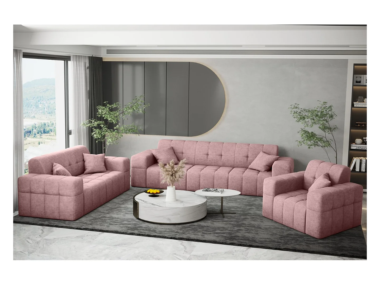 Ensemble de canapés 3+2+1 série NIMES tissu élégant Perfect Harmony rose
