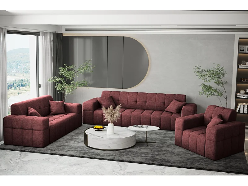 Sofagarnitur 3+2+1 Couchgarnitur serie NIMES stilvol Stoff Perfect Harmony Rotwein