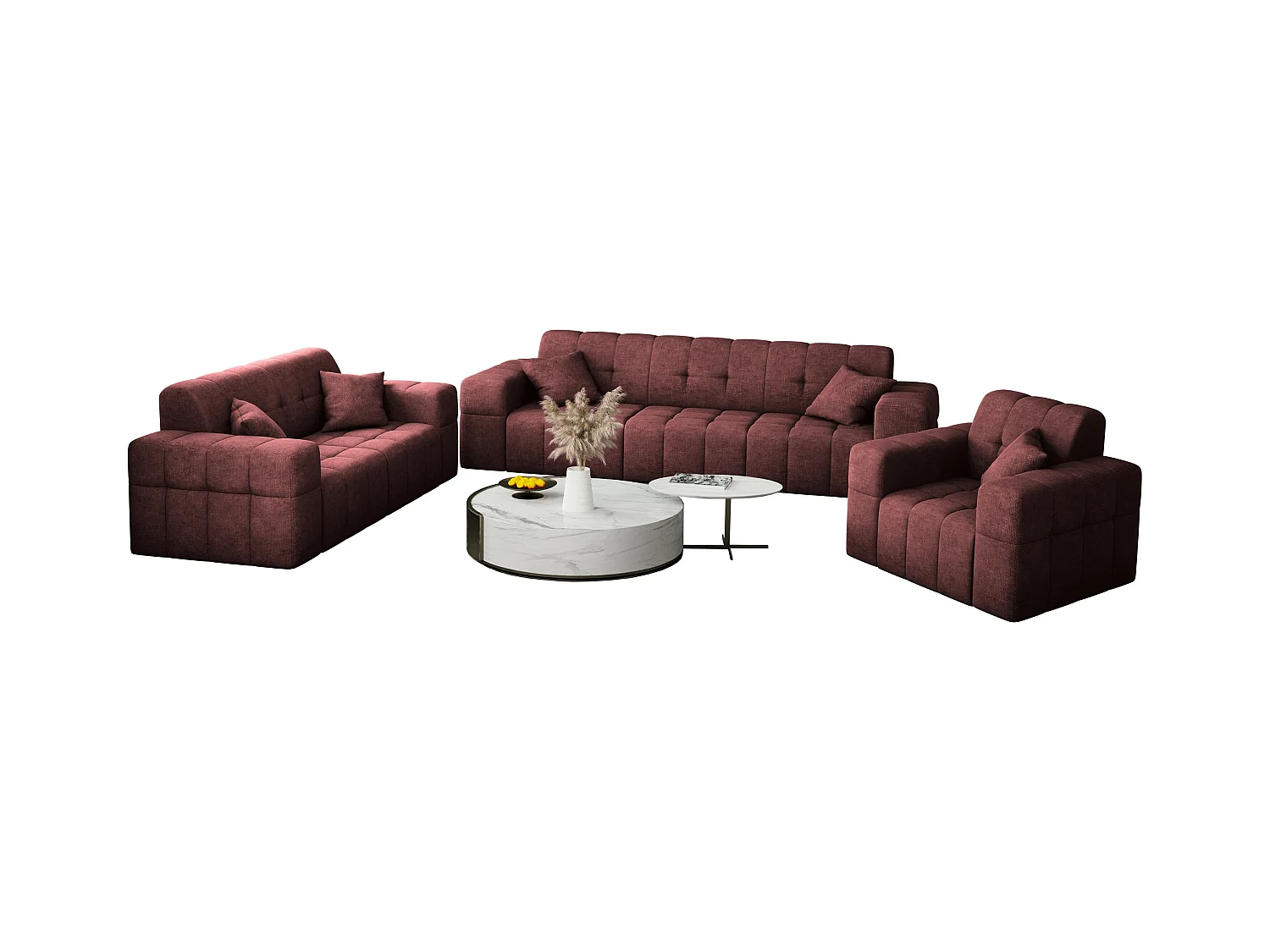 Ensemble de canapés 3+2+1 série NIMES tissu élégant Perfect Harmony vin rouge