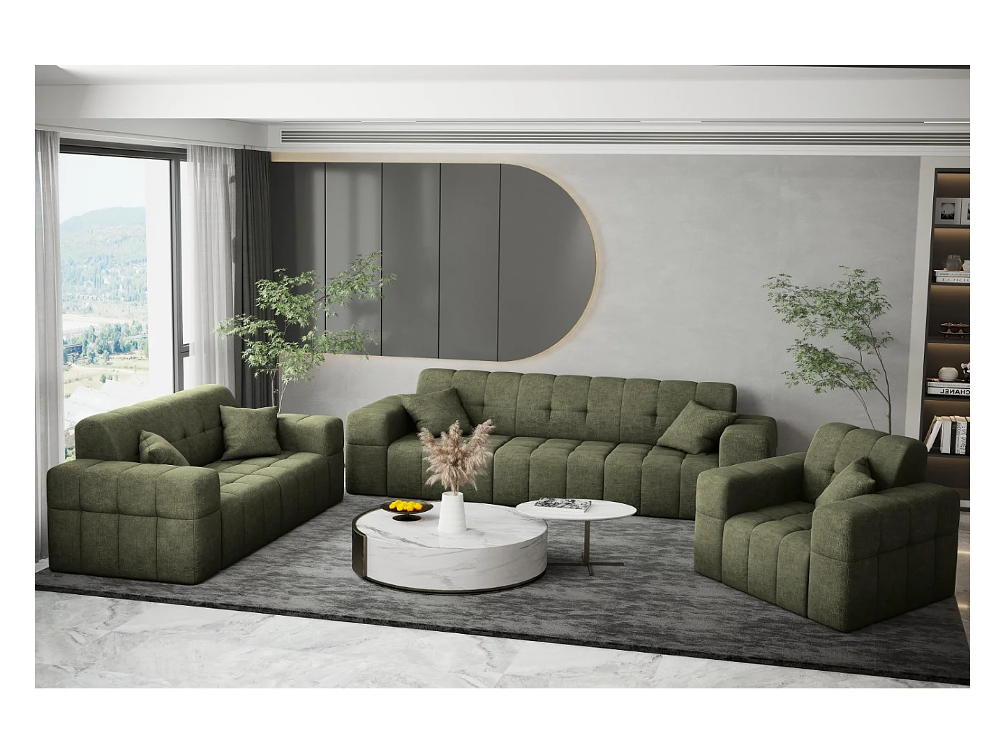 Ensemble de canapés 3+2+1 série NIMES tissu élégant Perfect Harmony Green