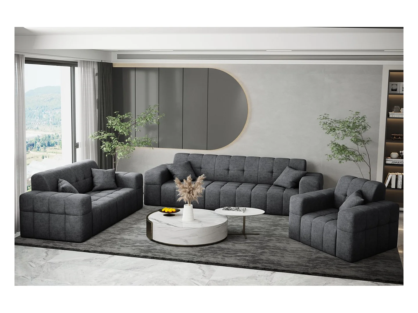 Ensemble de canapés 3+2+1 série NIMES tissu élégant Perfect Harmony gris foncé