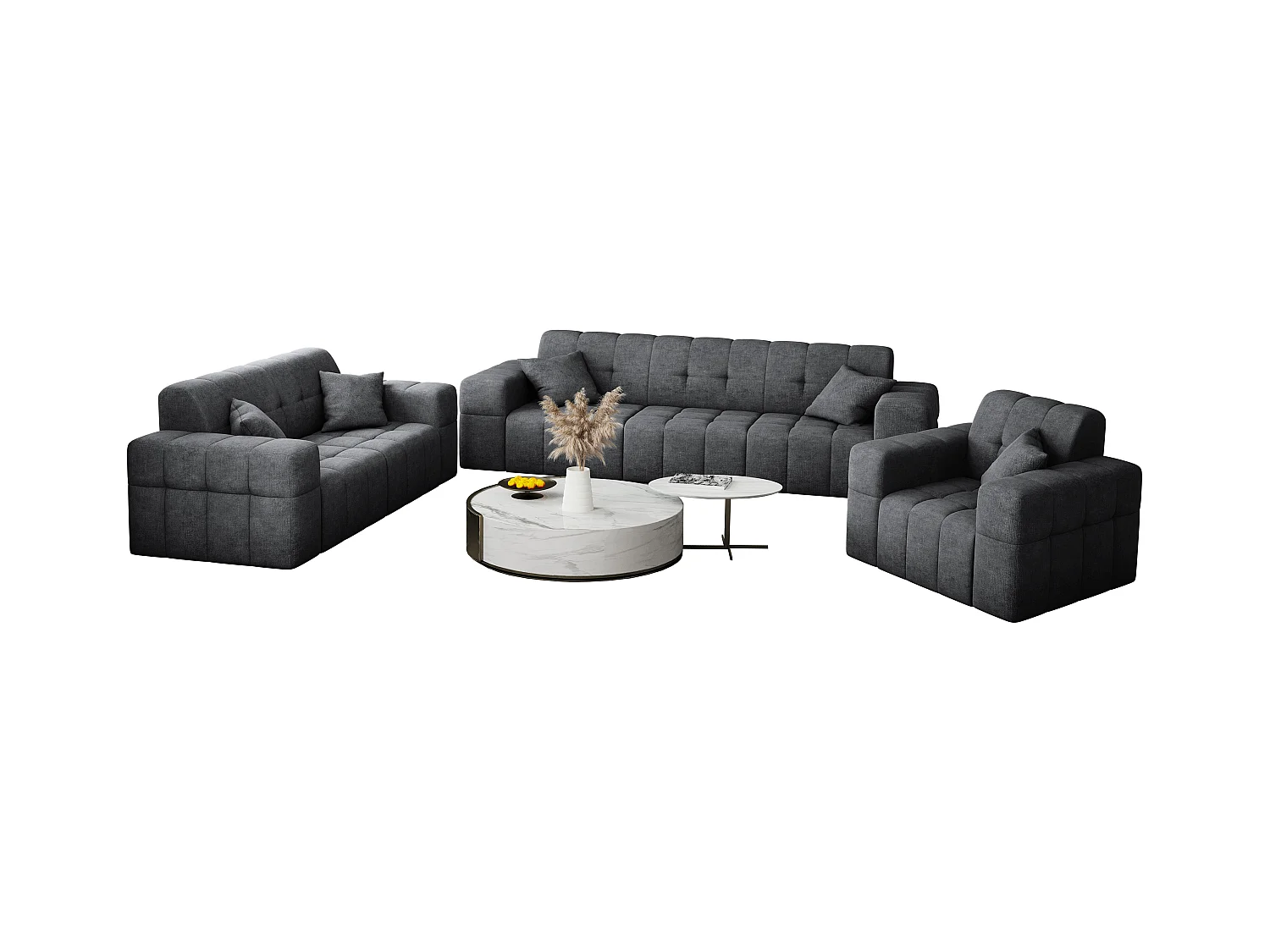 Ensemble de canapés 3+2+1 série NIMES tissu élégant Perfect Harmony gris foncé