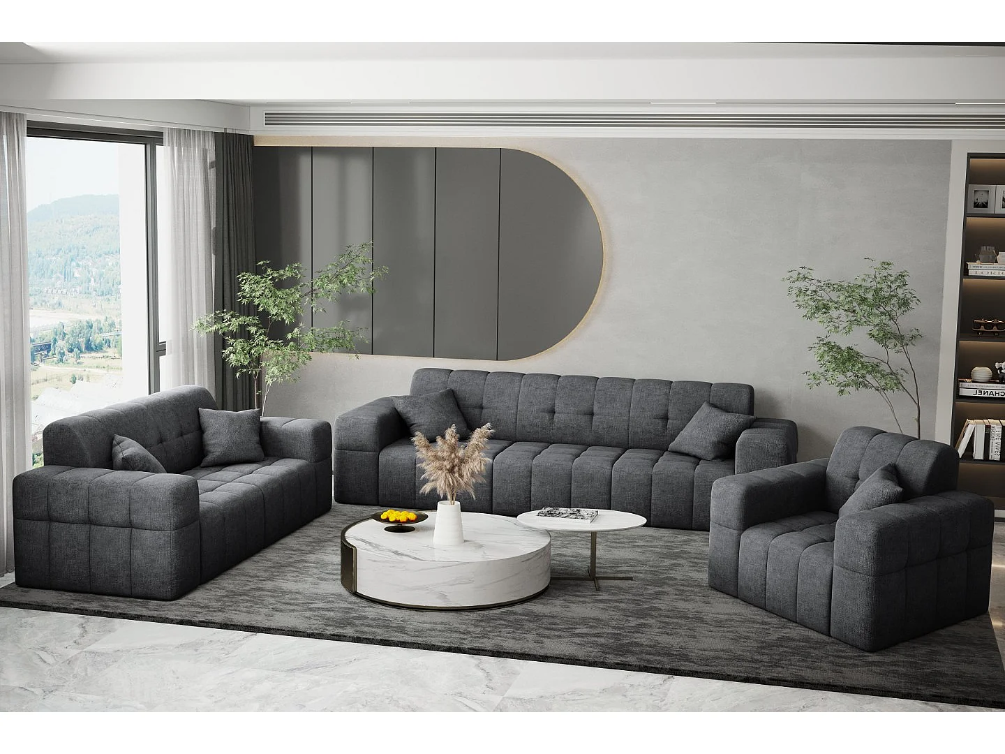 Ensemble de canapés 3+2+1 série NIMES tissu élégant Perfect Harmony gris foncé