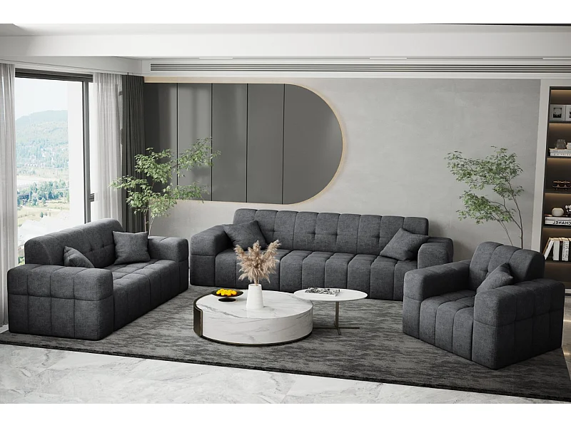 Set divano 3+2+1 serie NIMES tessuto elegante Perfect Harmony grigio scuro