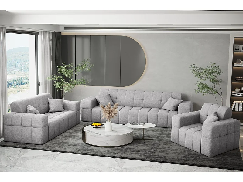 Sofagarnitur 3+2+1 Couchgarnitur serie NIMES stilvol Stoff Perfect Harmony Grau