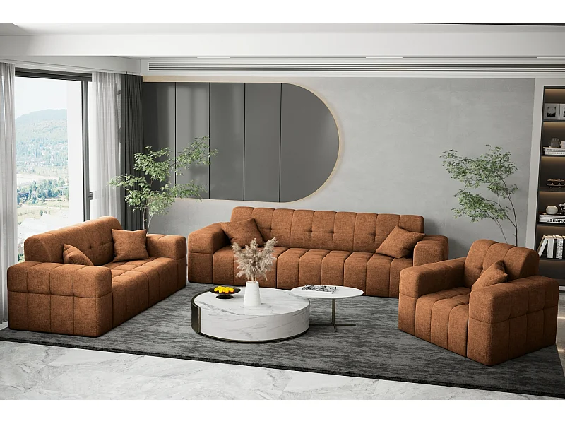 Sofagarnitur 3+2+1 Couchgarnitur serie NIMES stilvol Stoff Perfect Harmony Orange
