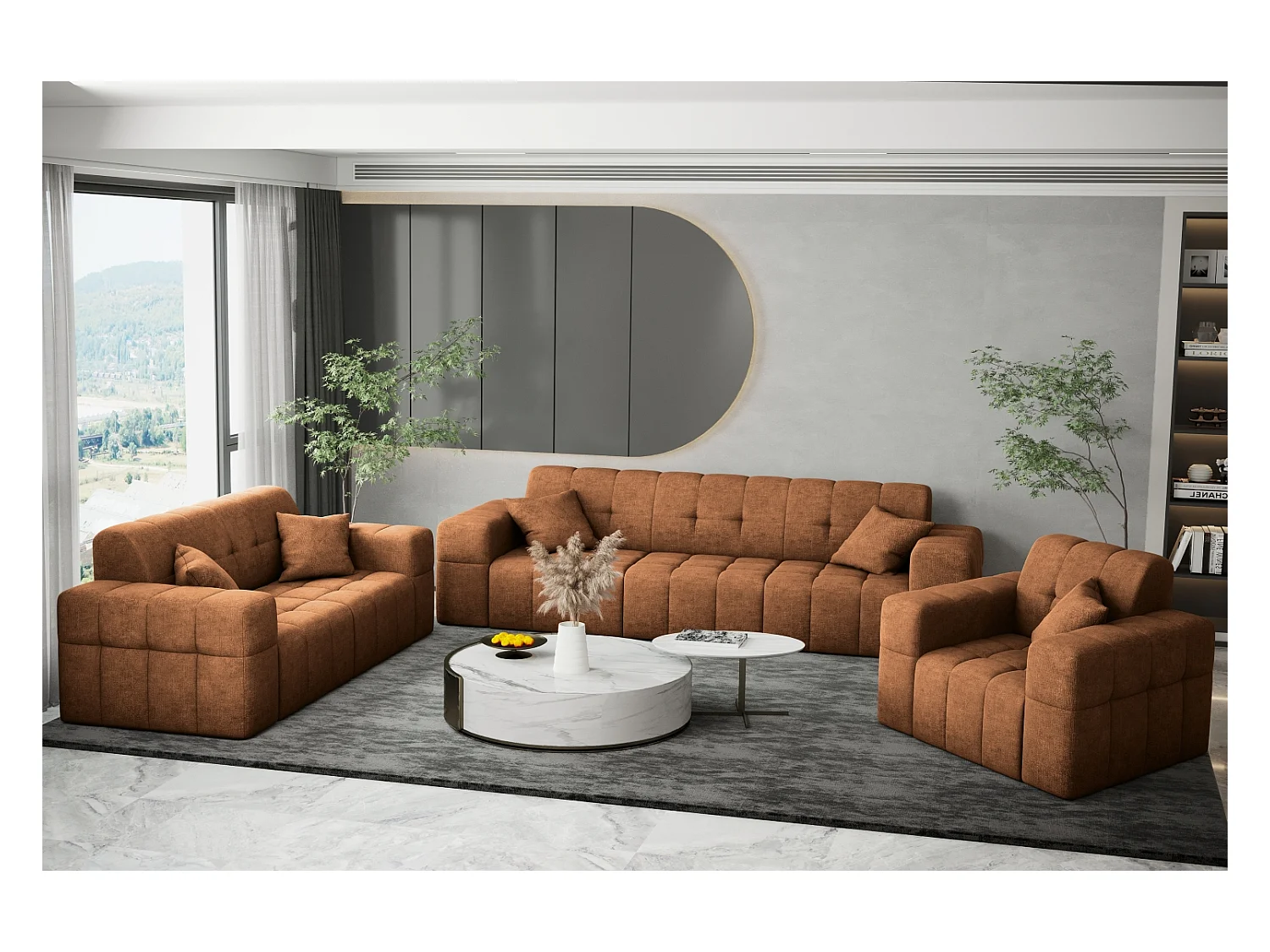 Ensemble de canapés 3+2+1 série NIMES tissu élégant Perfect Harmony Orange