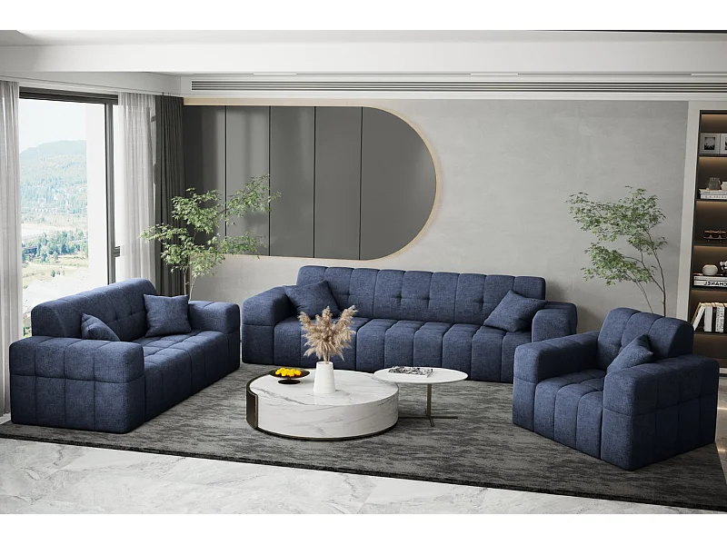 Sofagarnitur 3+2+1 Couchgarnitur serie NIMES stilvol Stoff Perfect Harmony Dunkelblau