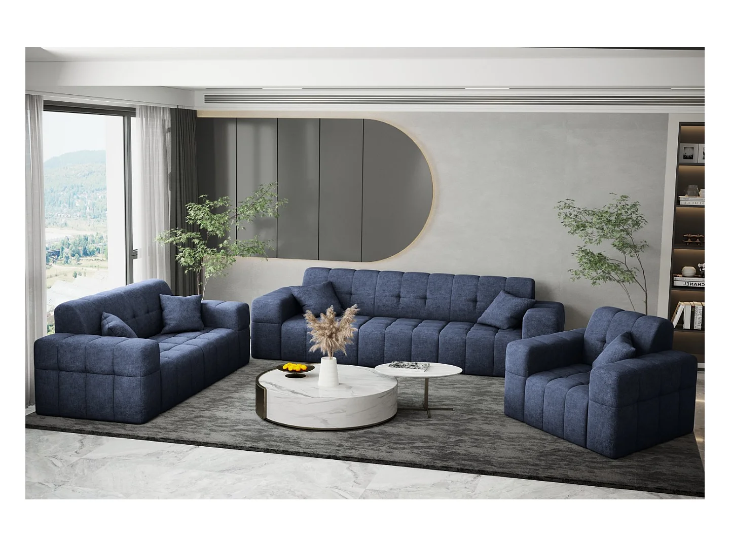 Ensemble de canapés 3+2+1 série NIMES tissu élégant Perfect Harmony Dark Blue