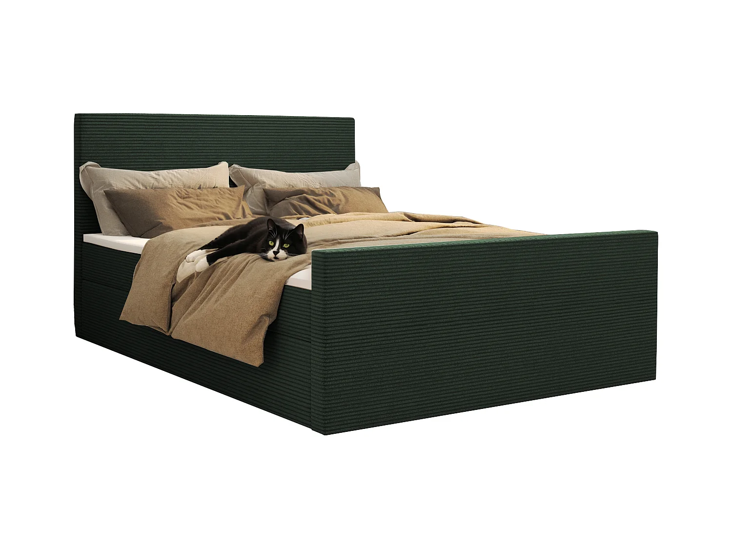 Lit boxspring avec sommier et surmatelas VIESTA tissu Poso Vert 140x200 cm H2-Pocket