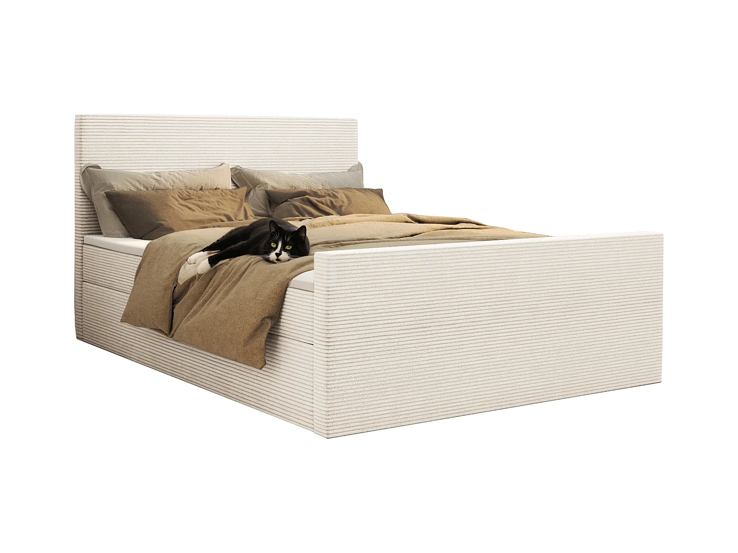 Lit boxspring avec sommier et surmatelas VIESTA tissu Poso Ecru 140x200 cm H2-Pocket