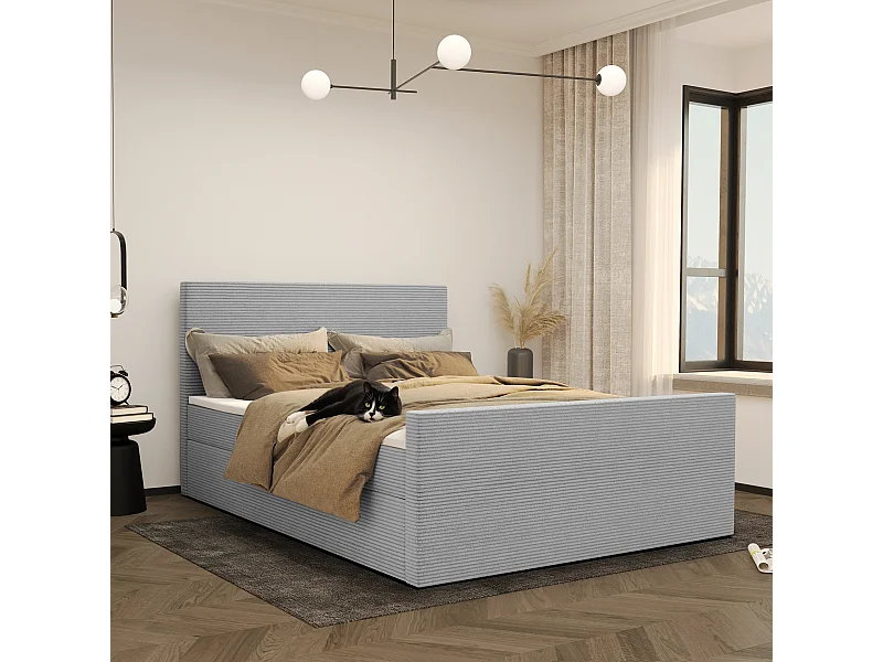 Lit boxspring avec sommier et surmatelas VIESTA tissu Poso gris clair 180x200 cm H2-Pocket