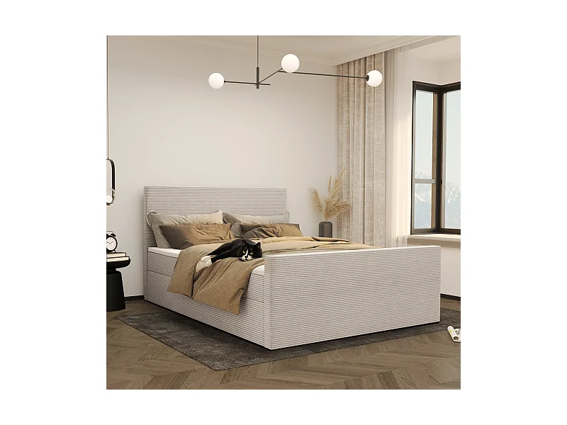 Lit boxspring avec sommier et surmatelas VIESTA tissu Poso Beige 160x200 cm H2-Pocket