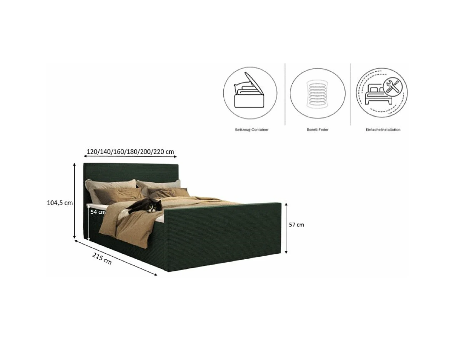 Lit boxspring avec sommier et surmatelas VIESTA tissu Poso Vert 160x200 cm H2-Pocket