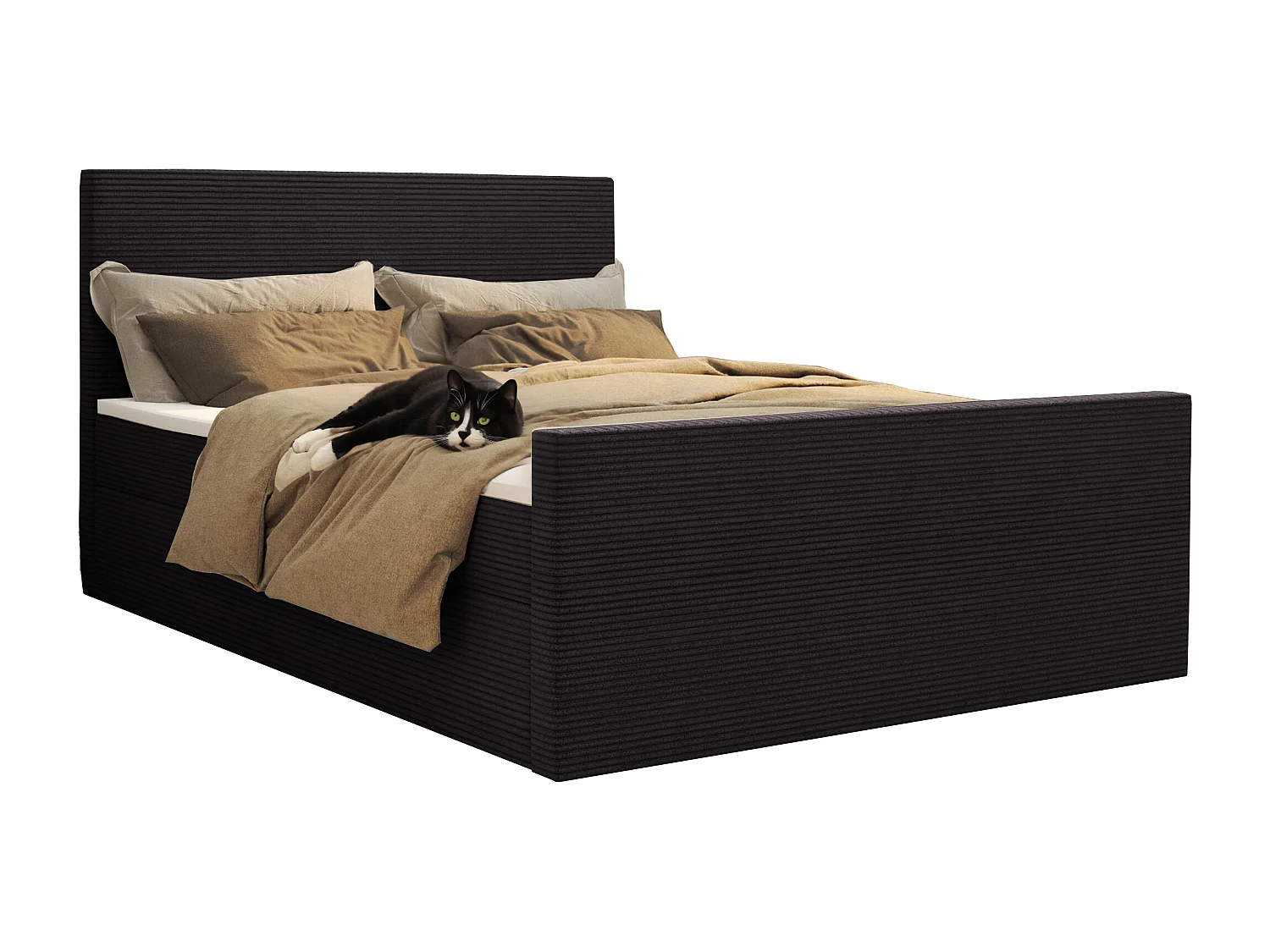 Lit à sommier tapissier avec sommier et surmatelas VIESTA tissu Poso Noir 200x200 cm H2-Pocket