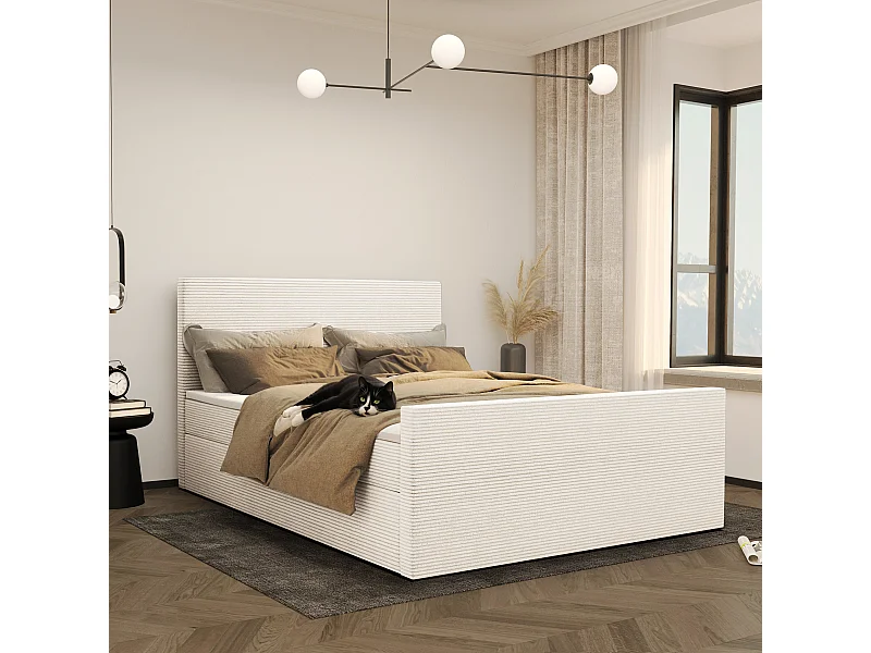 Lit boxspring avec sommier et surmatelas VIESTA tissu Poso Ecru 160x200 cm H2-Pocket