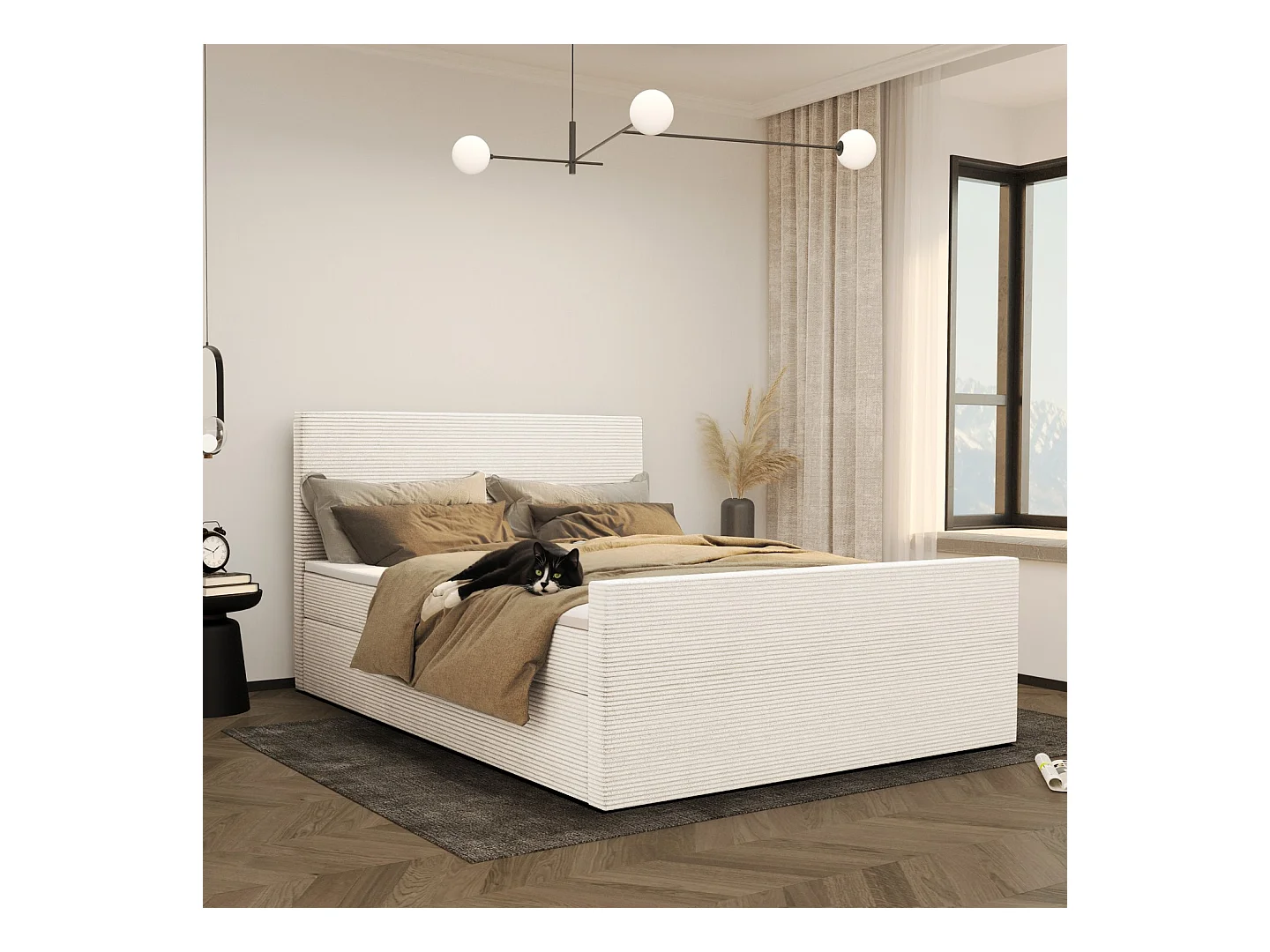 Lit boxspring avec sommier et surmatelas VIESTA tissu Poso Ecru 120x200 cm H3-Bonell