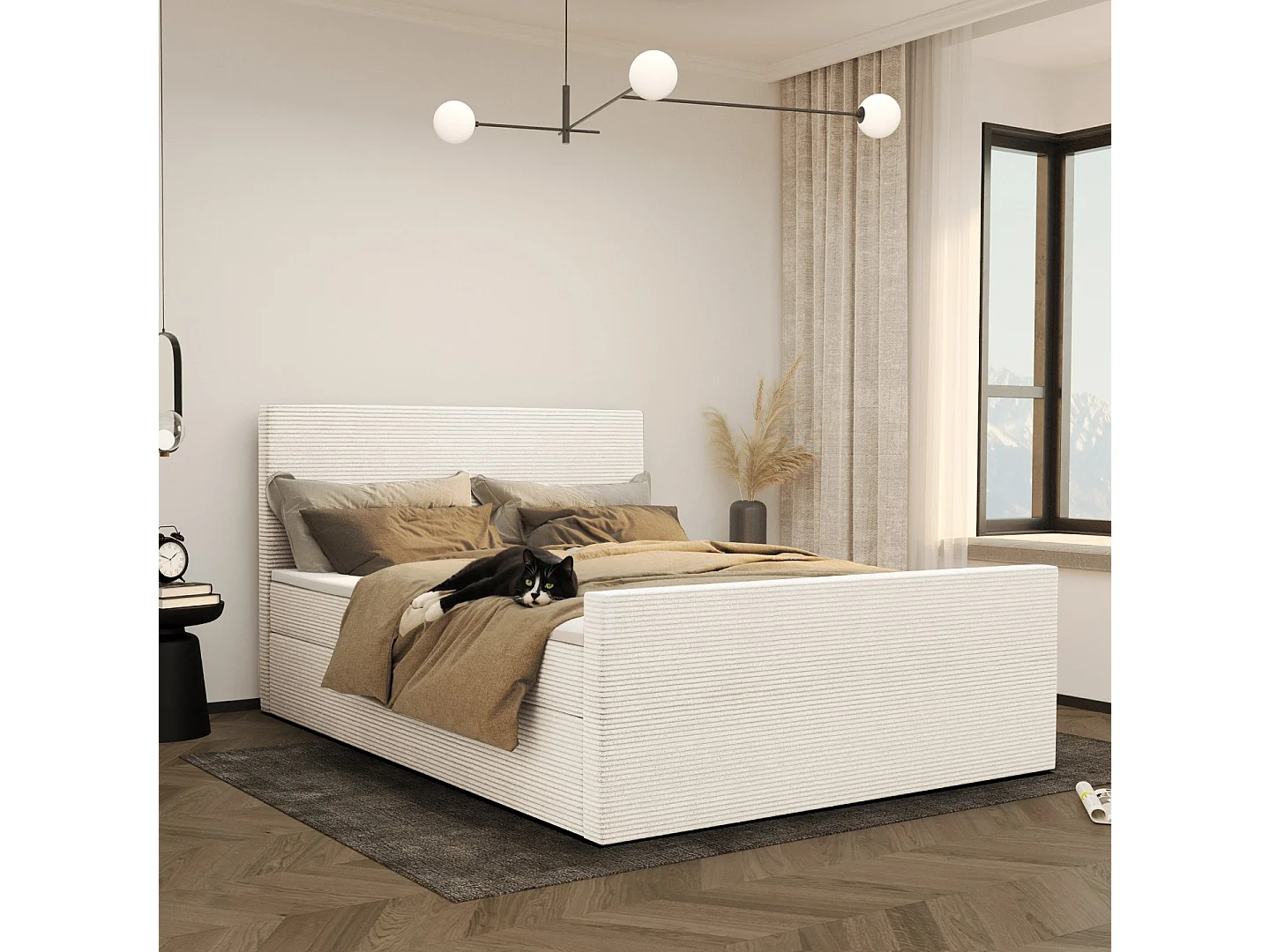 Lit boxspring avec sommier et surmatelas VIESTA tissu Poso Ecru 120x200 cm H3-Bonell