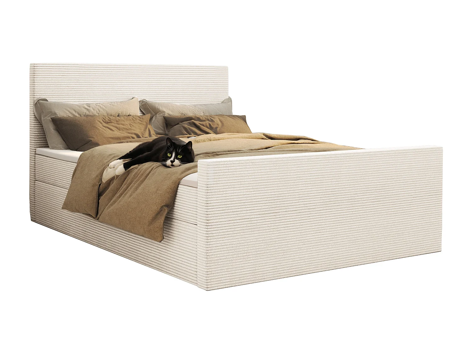 Lit boxspring avec sommier et surmatelas VIESTA tissu Poso Ecru 120x200 cm H3-Bonell