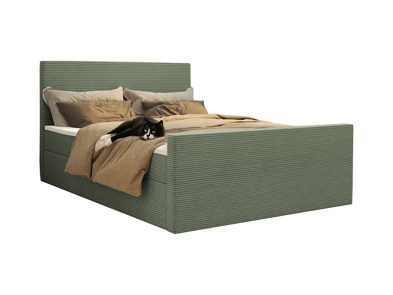 Lit boxspring avec sommier et surmatelas VIESTA tissu Poso vert clair 160x200 cm H2-Pocket