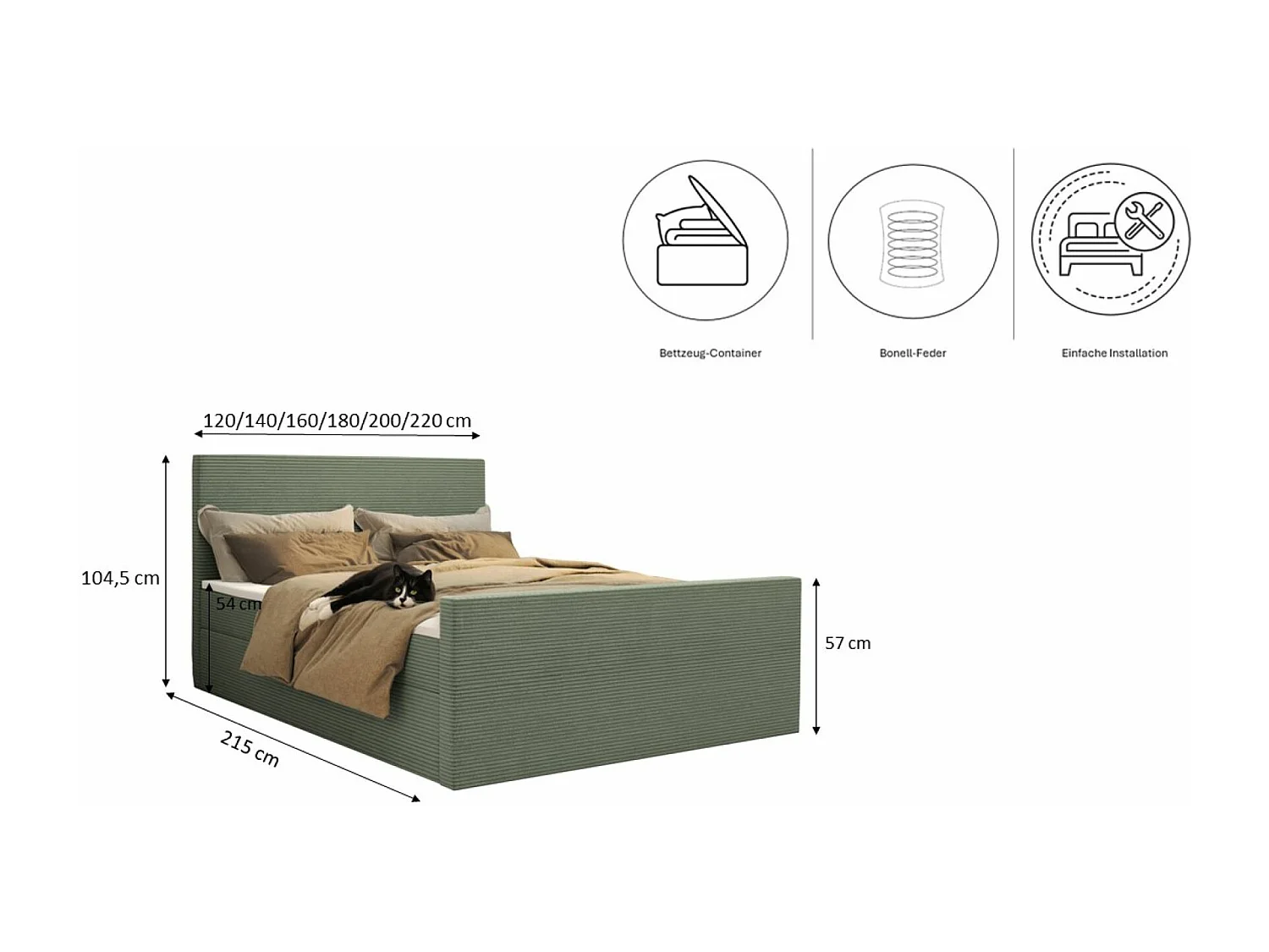Lit boxspring avec sommier et surmatelas VIESTA tissu Poso vert clair 160x200 cm H2-Pocket