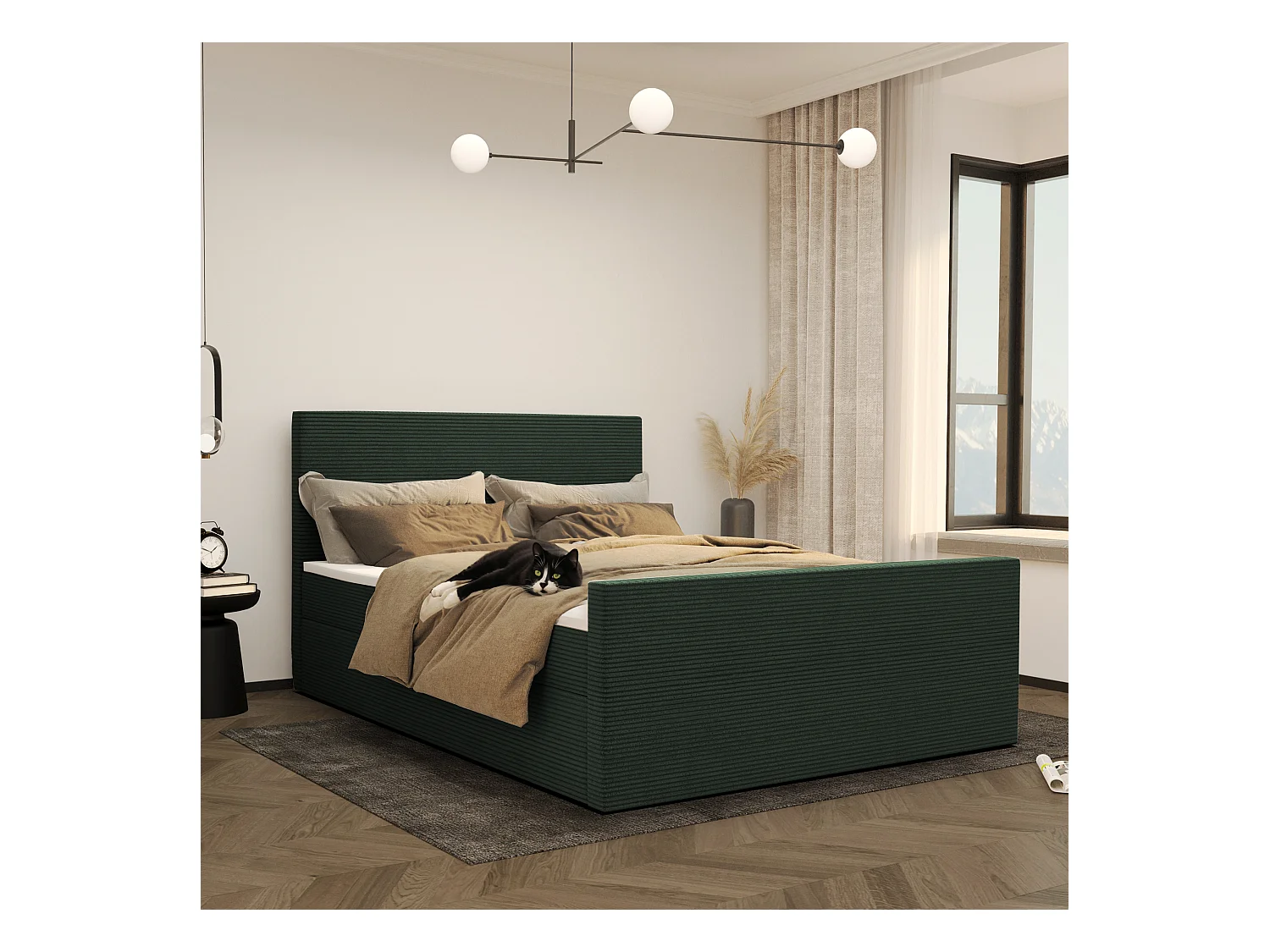 Lit boxspring avec sommier et surmatelas VIESTA tissu Poso Green 180x200 cm H3-Bonell