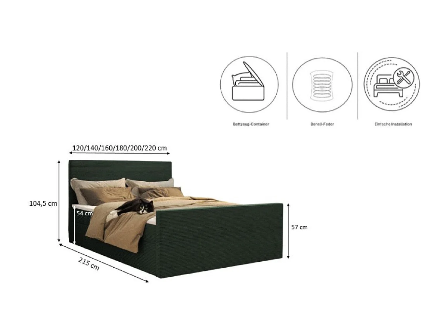 Lit boxspring avec sommier et surmatelas VIESTA tissu Poso Green 180x200 cm H3-Bonell