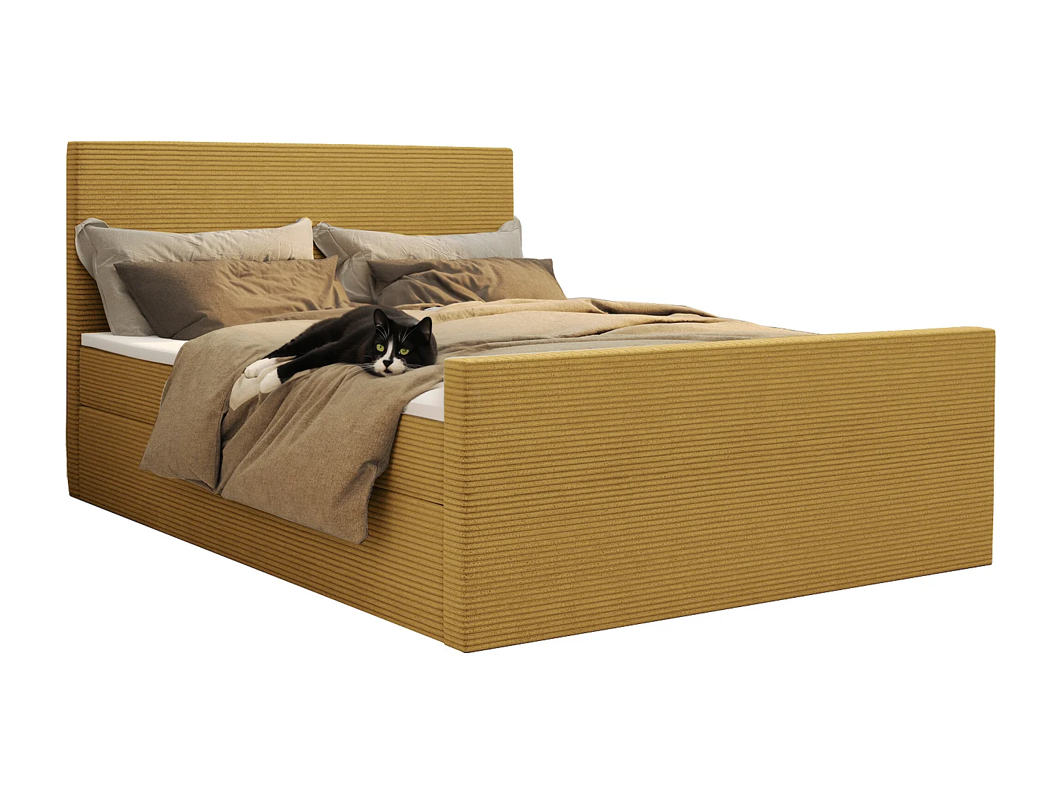 Lit boxspring avec sommier et surmatelas VIESTA tissu Poso Jaune 180x200 cm H3-Bonell