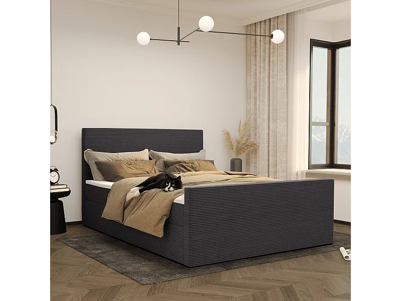 Boxspringbett mit bettkasten und topper VIESTA stoff Poso Dunkelgrau 140x200 cm H3-Bonell